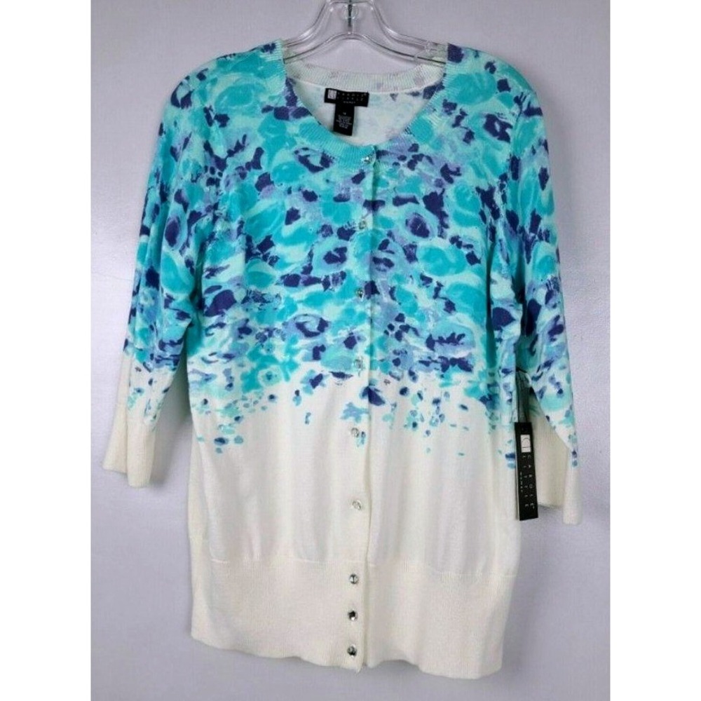 Carole Little Cardigan Womans 1X Blue White Floral Button Up Cottagecore NWT